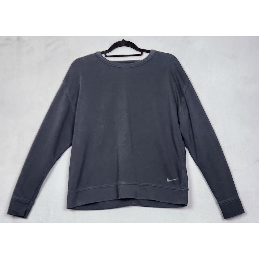 NIKE Top Womens Medium Black Long Sleeve Activewear Open Back Dri-Fit Crew Neck